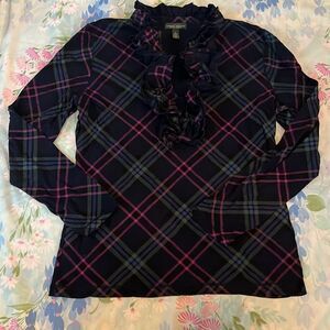 Lauren Ralph Lauren Black and Pink Plaid Long Sleeve Top